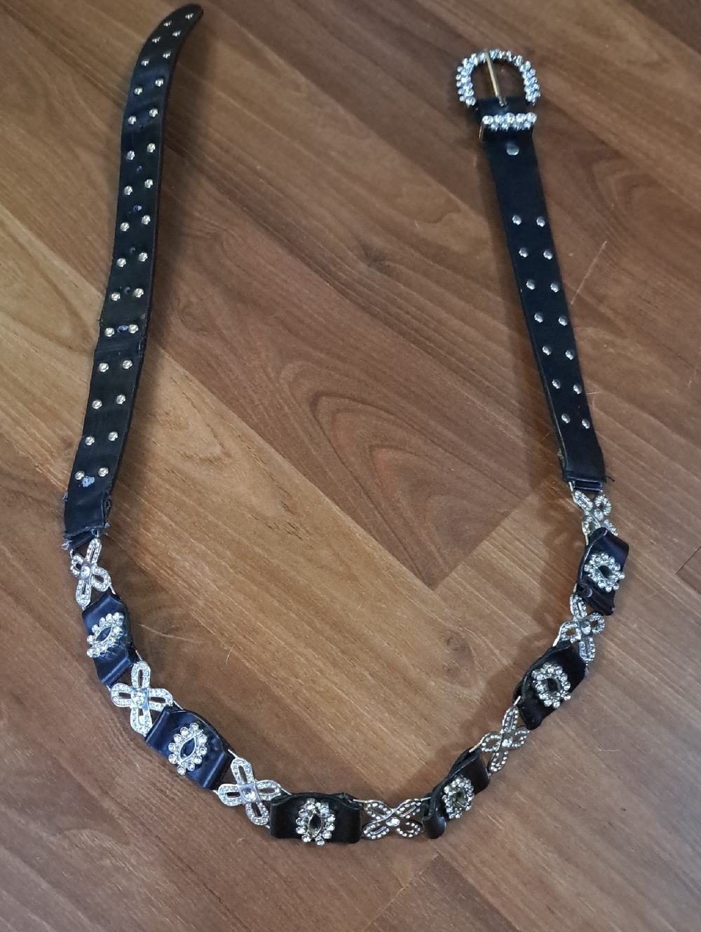 Embellished Black Women's Black Belt with Crystal Accents